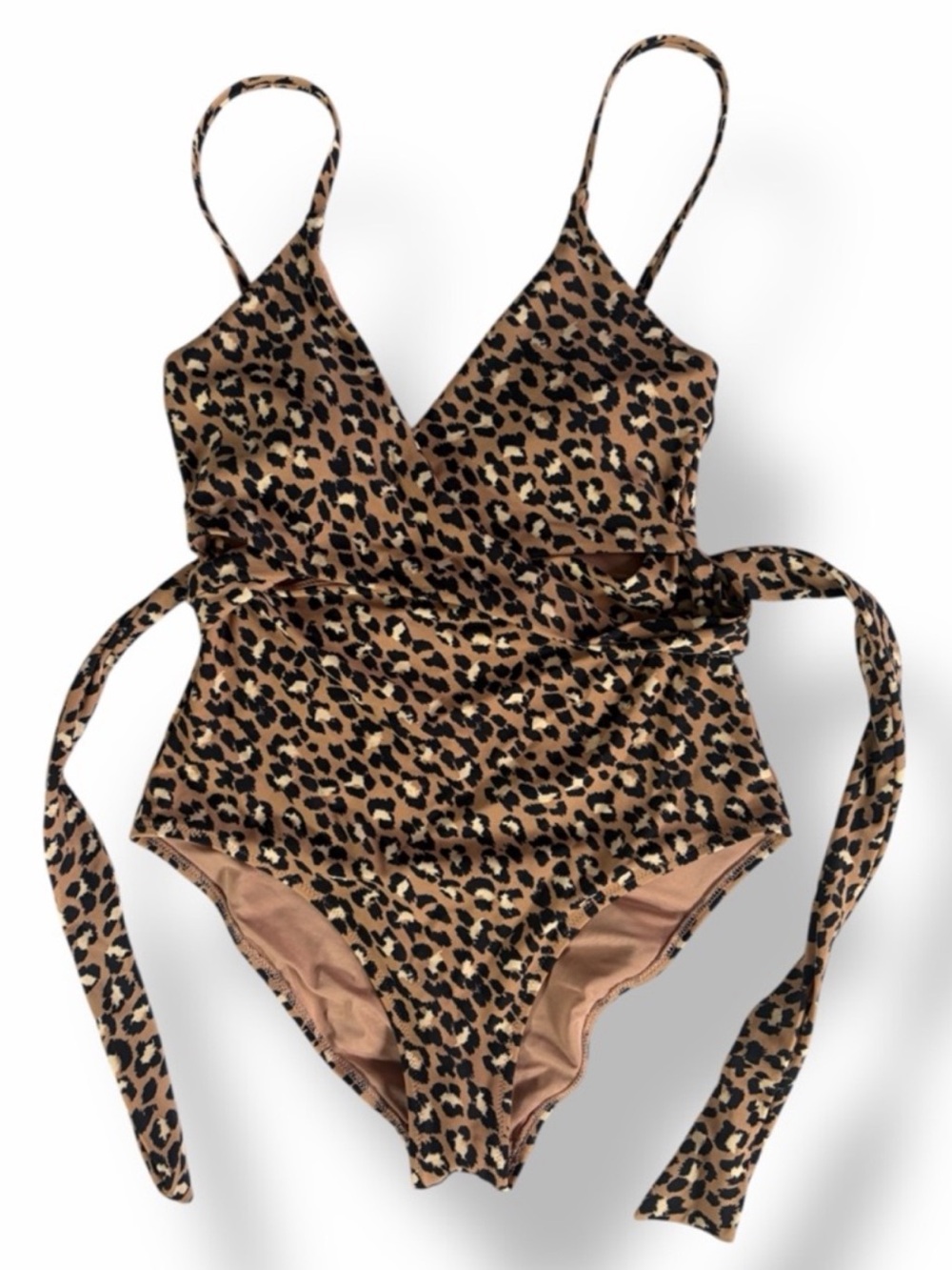 Aerie Leopard Wrap One Piece Swimsuit Tan Black Size L - Picture 3 of 5